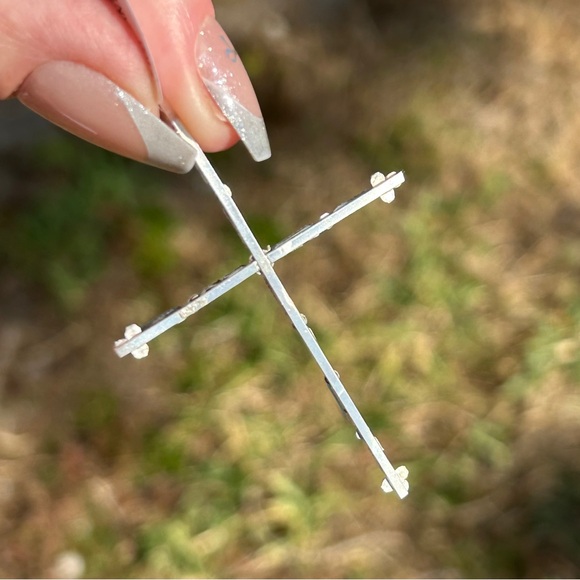 Zuni 925 Sterling Silver and Turquoise Pin Point Cross Pendant - Picture 5 of 10